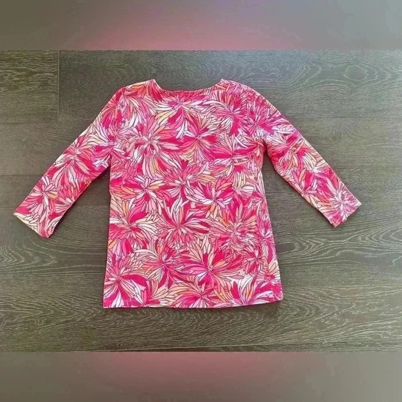 Appleseeds Women’s Floral Top Pink Orange White Size Small EUC 3/4 Length Sleeve - Picture 5 of 5